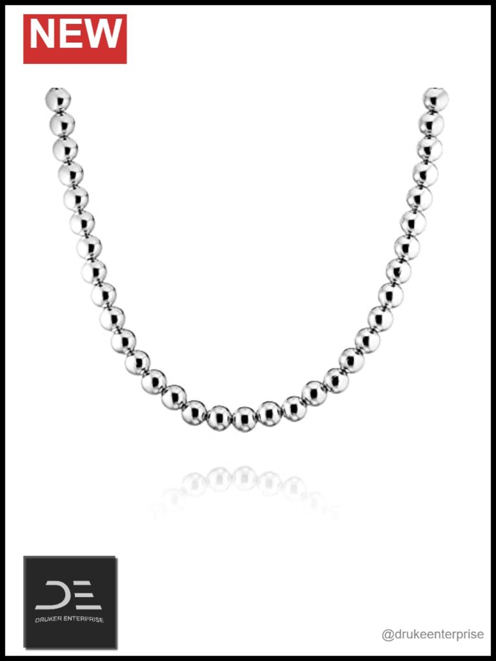 925 Sterling Silver 7MM Bead Ball Strand Chain Necklace, Handmade, Italy, Gift